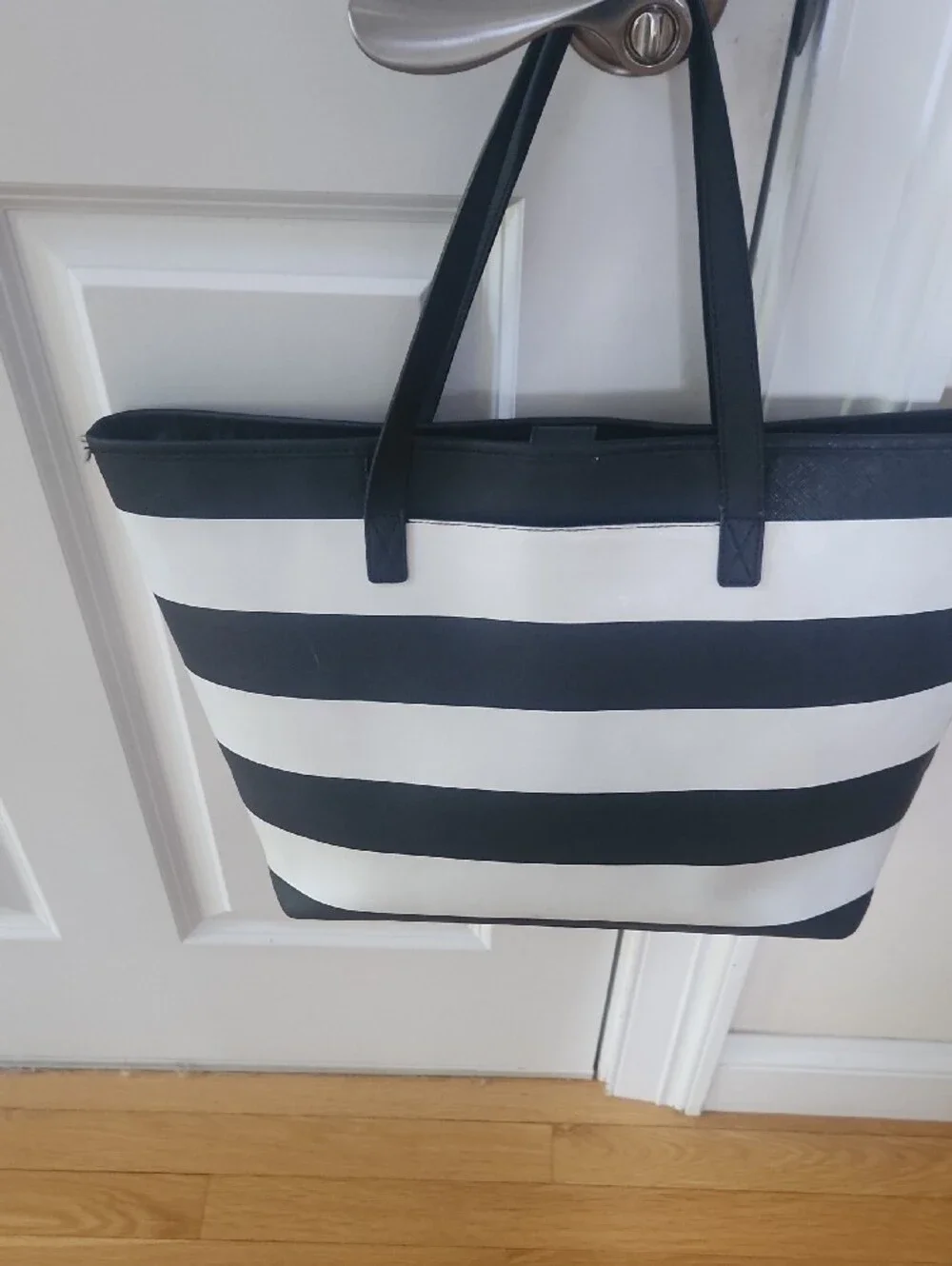 Michael Kors Black and White Striped Saffiano Tote